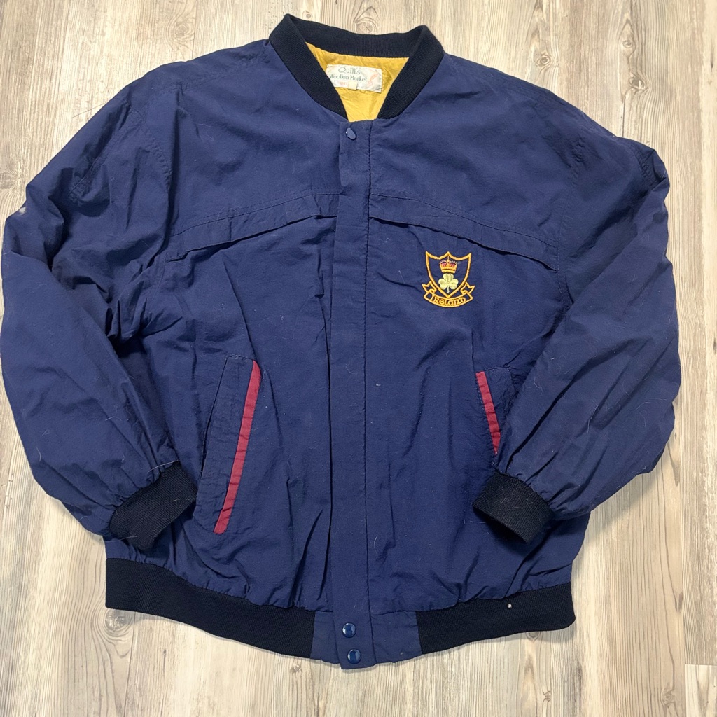 Quills Woollen Market Ireland Bomber Jacket Navy Crest Snap Front Medium